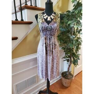 One World Summer Sleeveless Dress Stretch Knit Purple Multi Medium
